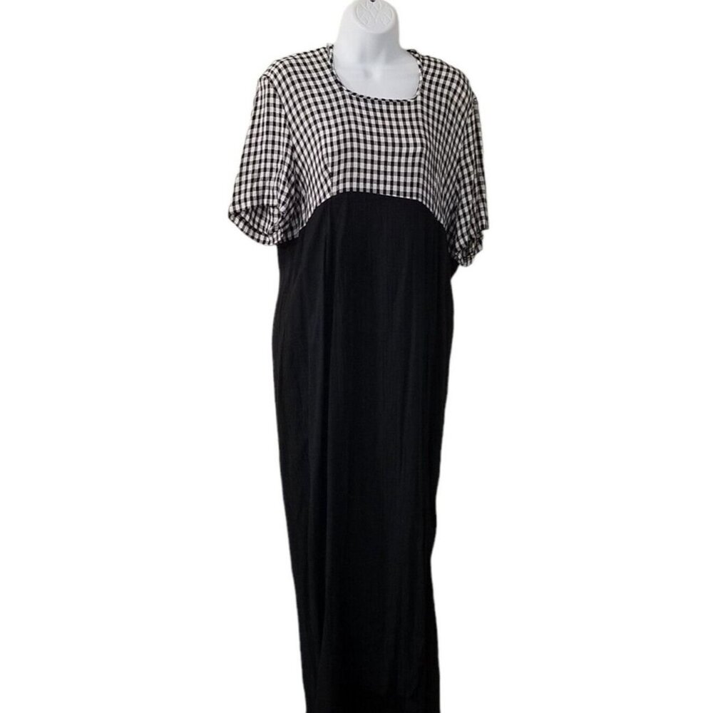 Vintage Dress Women L Crinkle Black White Midi Babydoll Goth Academia‎